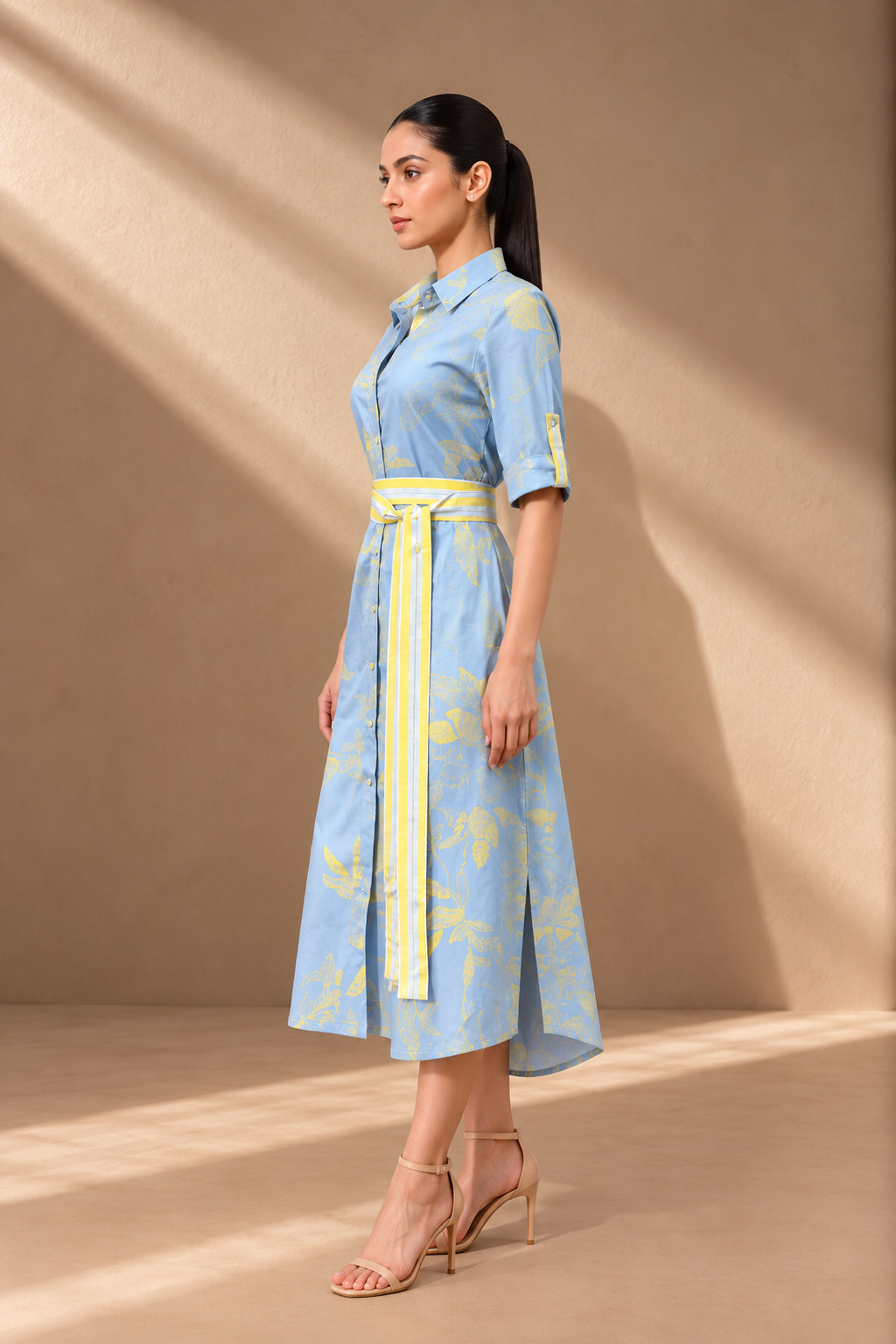 POWER BLUE FLORAL SHIRT DRESS