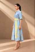 POWER BLUE FLORAL SHIRT DRESS