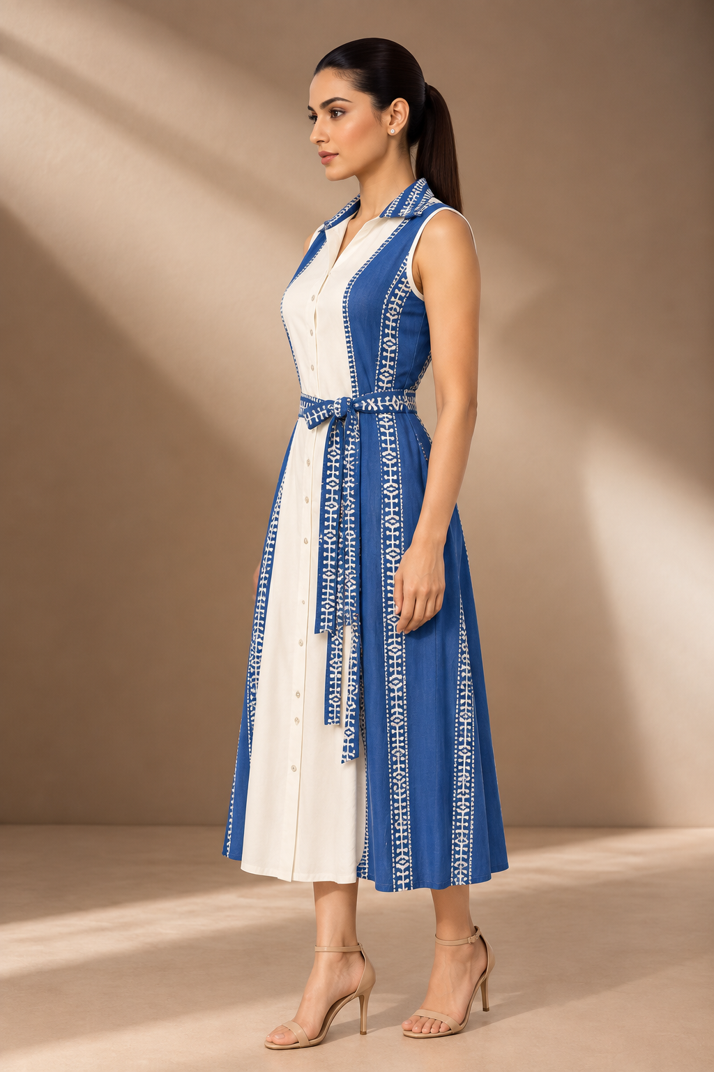 ROYAL BLUE & WHITE THREADWORK COTTON DRESS
