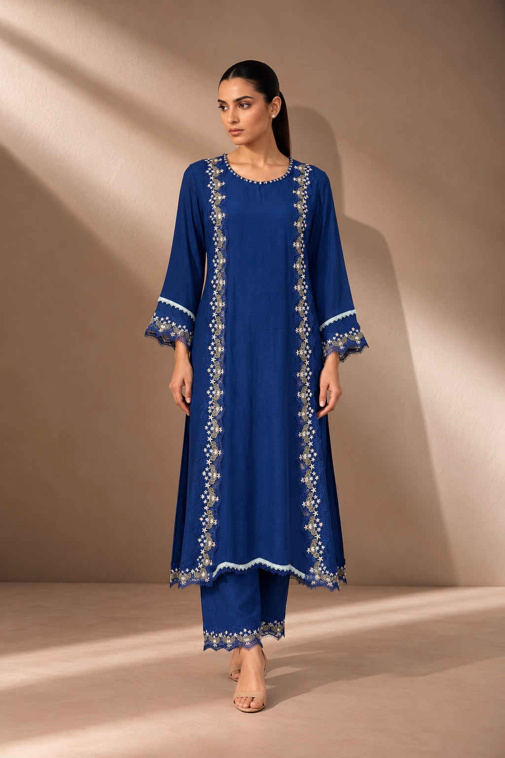MIDNIGHT BLUE FLORAL PANEL KURTA SET