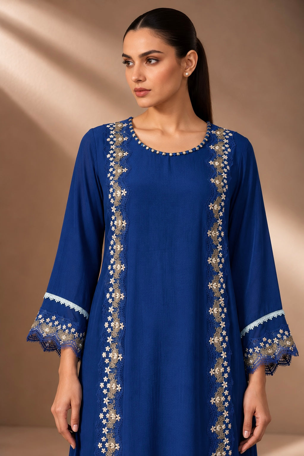 MIDNIGHT BLUE FLORAL PANEL KURTA SET
