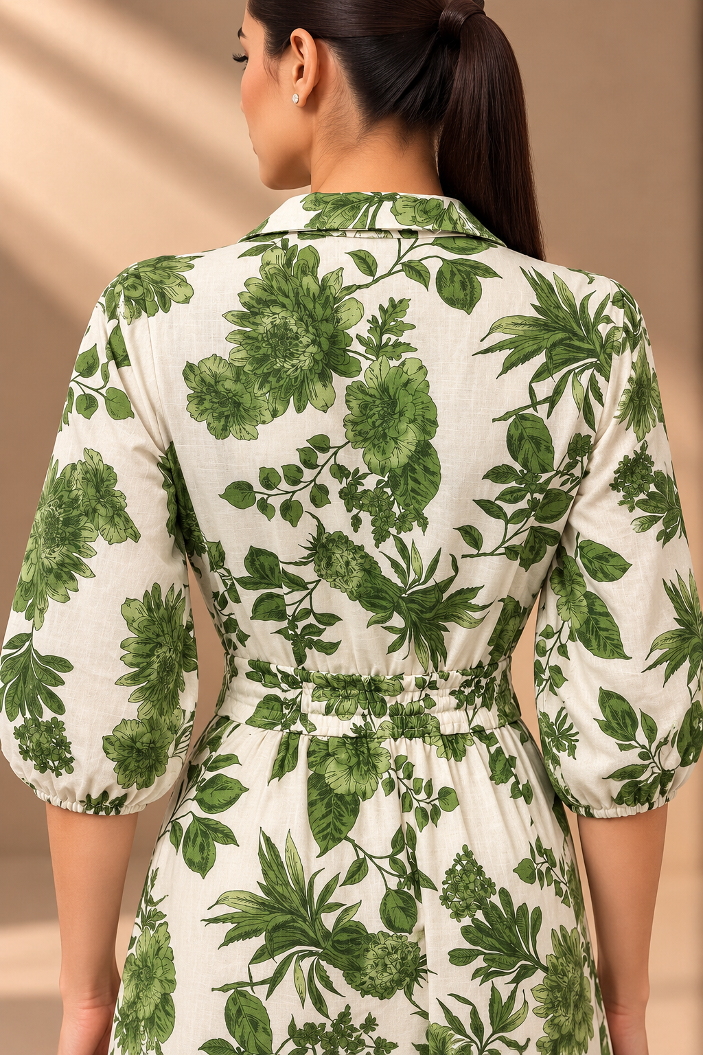 GREEN FLORAL LINEN DRESS