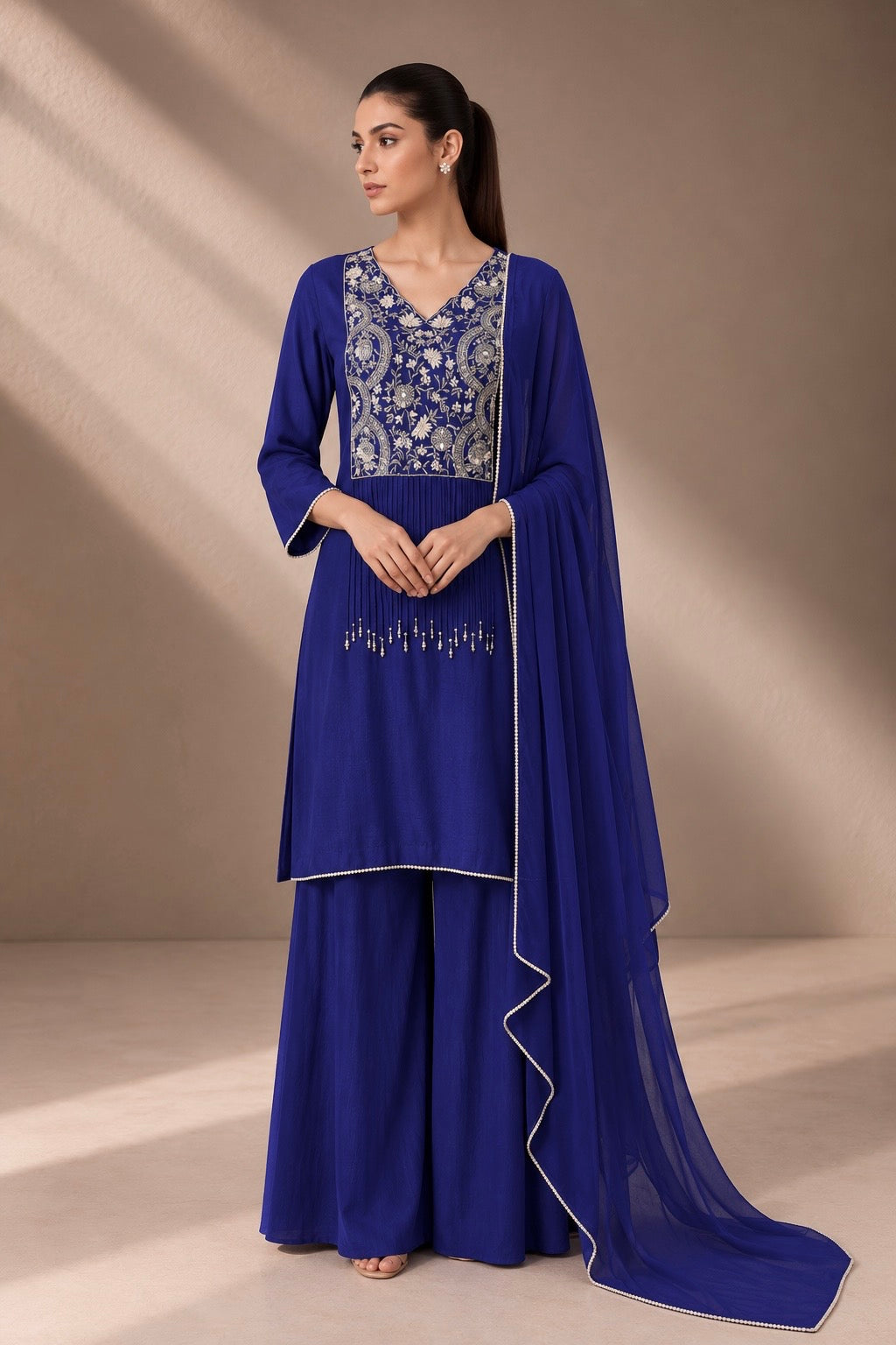 NAVY BLUE EMBROIDERED KURTA SET