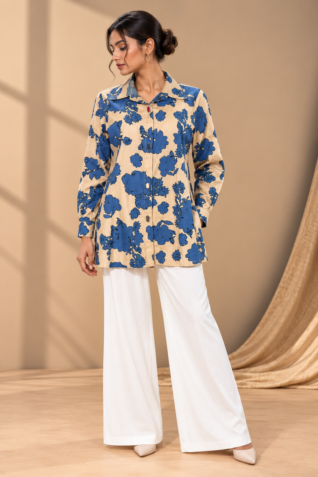 IVORY BLUE FLORAL PRINTED SHIRT