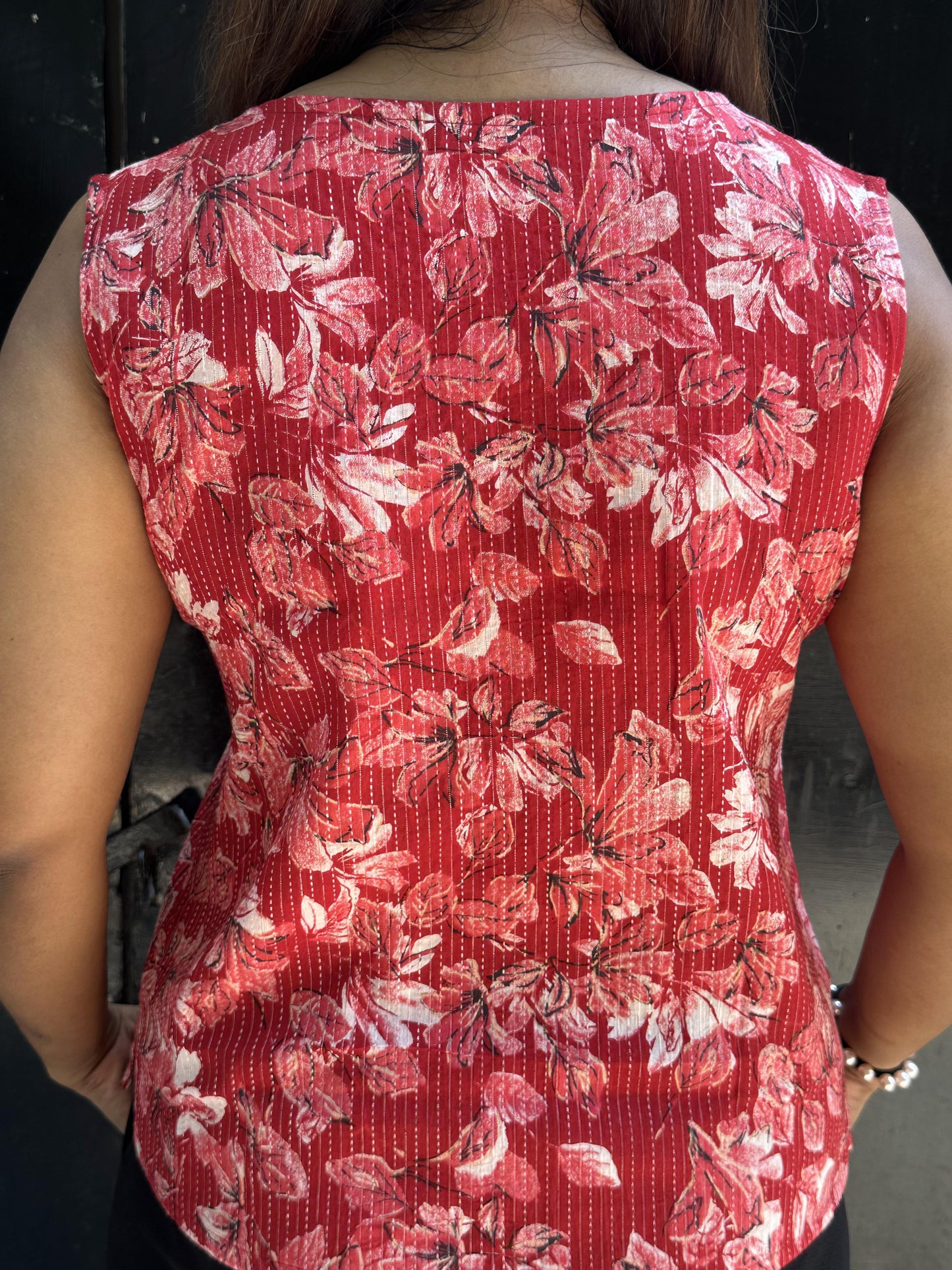 Sleeveless Floral Red Top