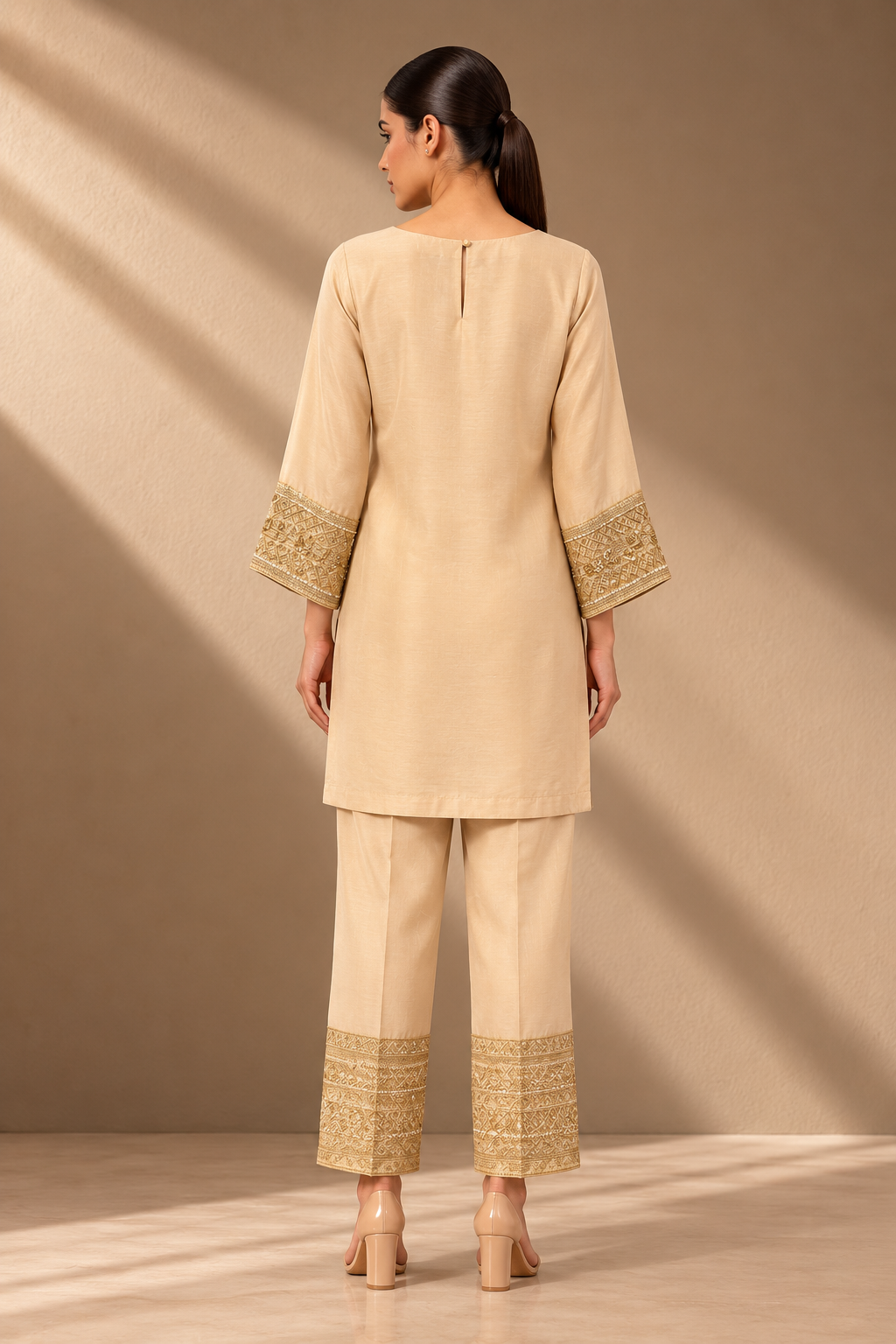 IVORY ANTIQUE EMBROIDERED SILK CO-ORD SET