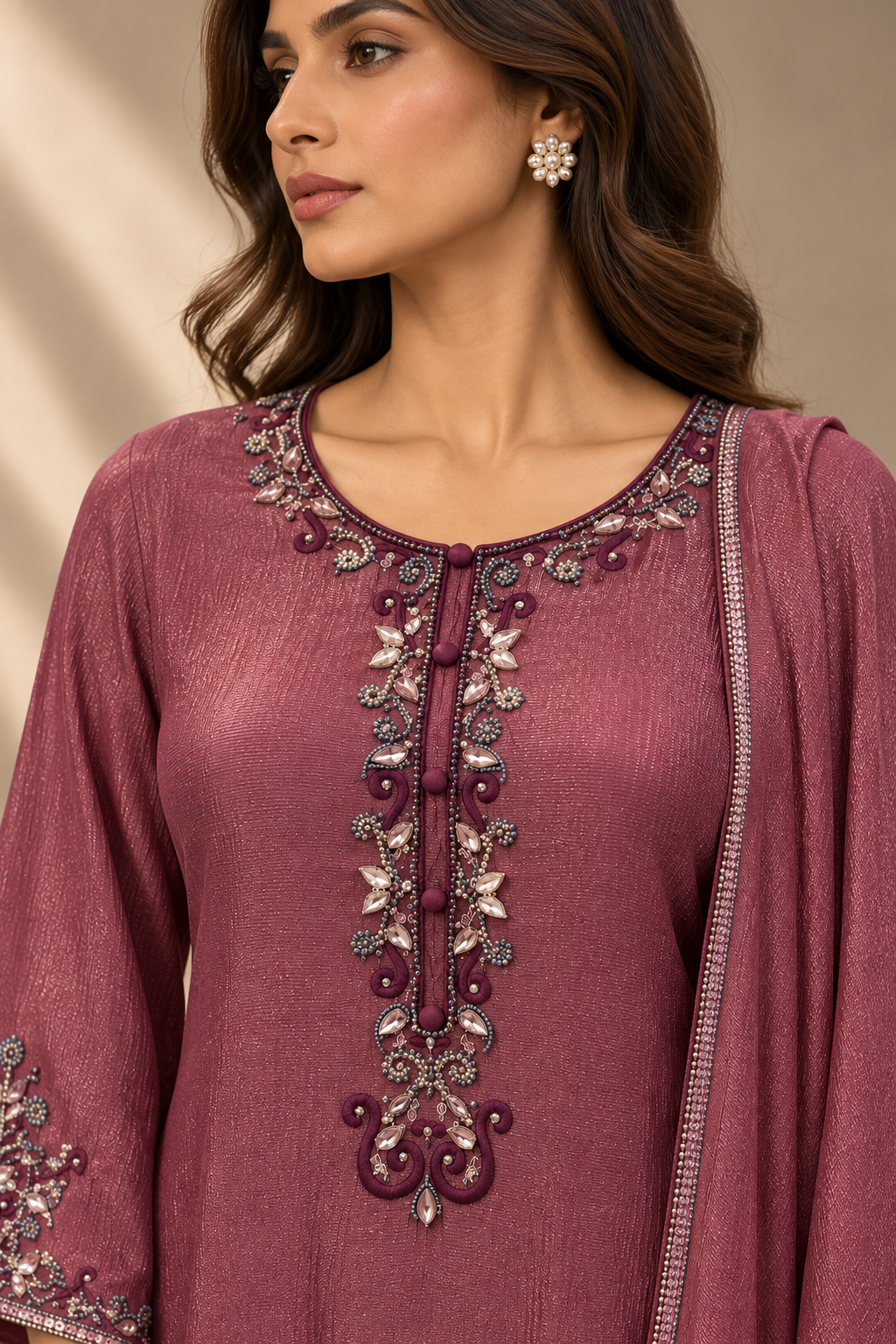 DUSTY MAUVE EMBROIDERED KURTA SET