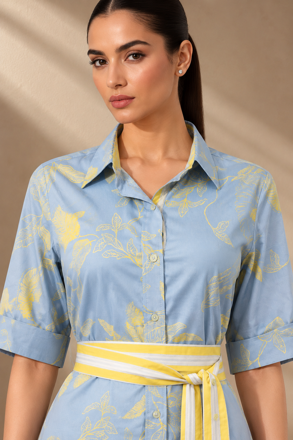 POWER BLUE FLORAL SHIRT DRESS