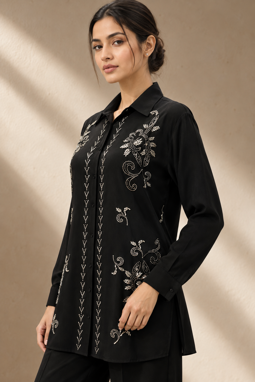 BLACK BEADED EMBROIDERY CO-ORD SET