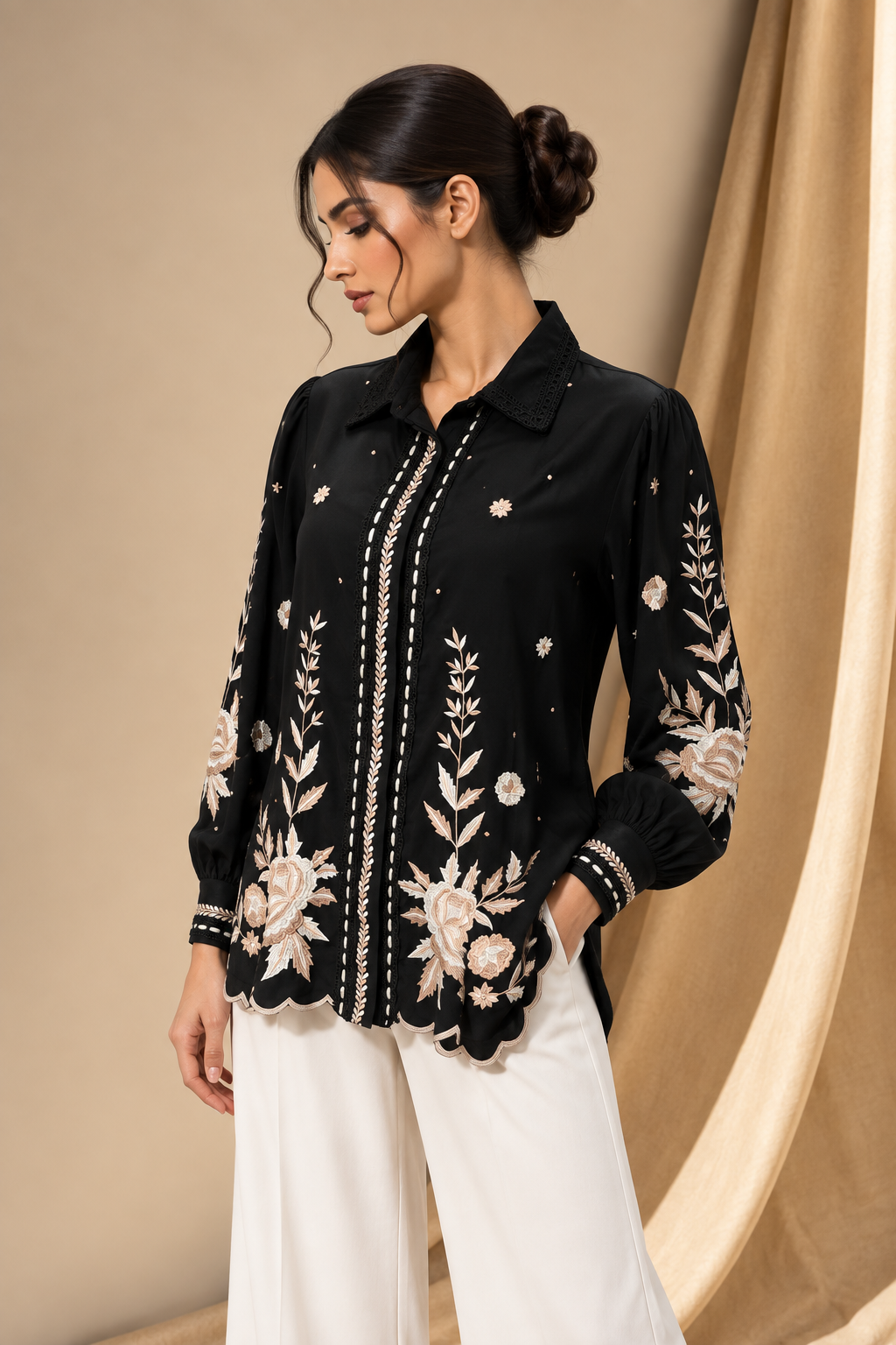 BLACK EMBROIDERED SHIRT