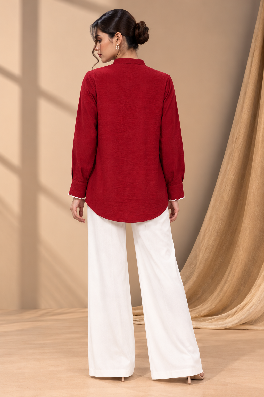 CRIMSON SCALLOP- TRIM SHIRT