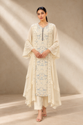 IVORY FLORAL EMBROIDERED CHANDERI SET
