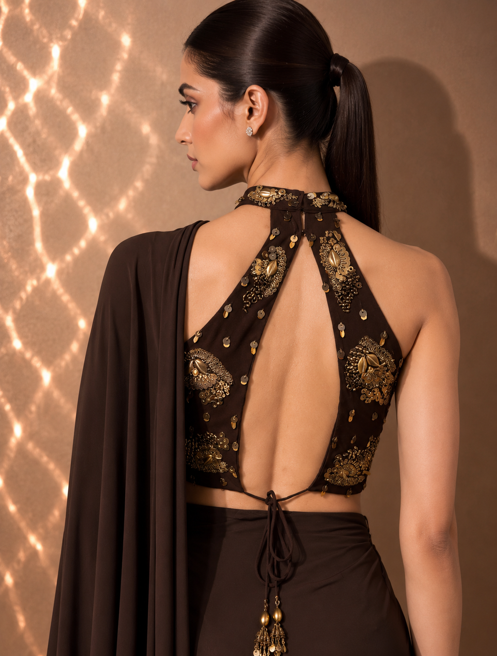 CHOCOLATE BROWN DRAPED SAREE