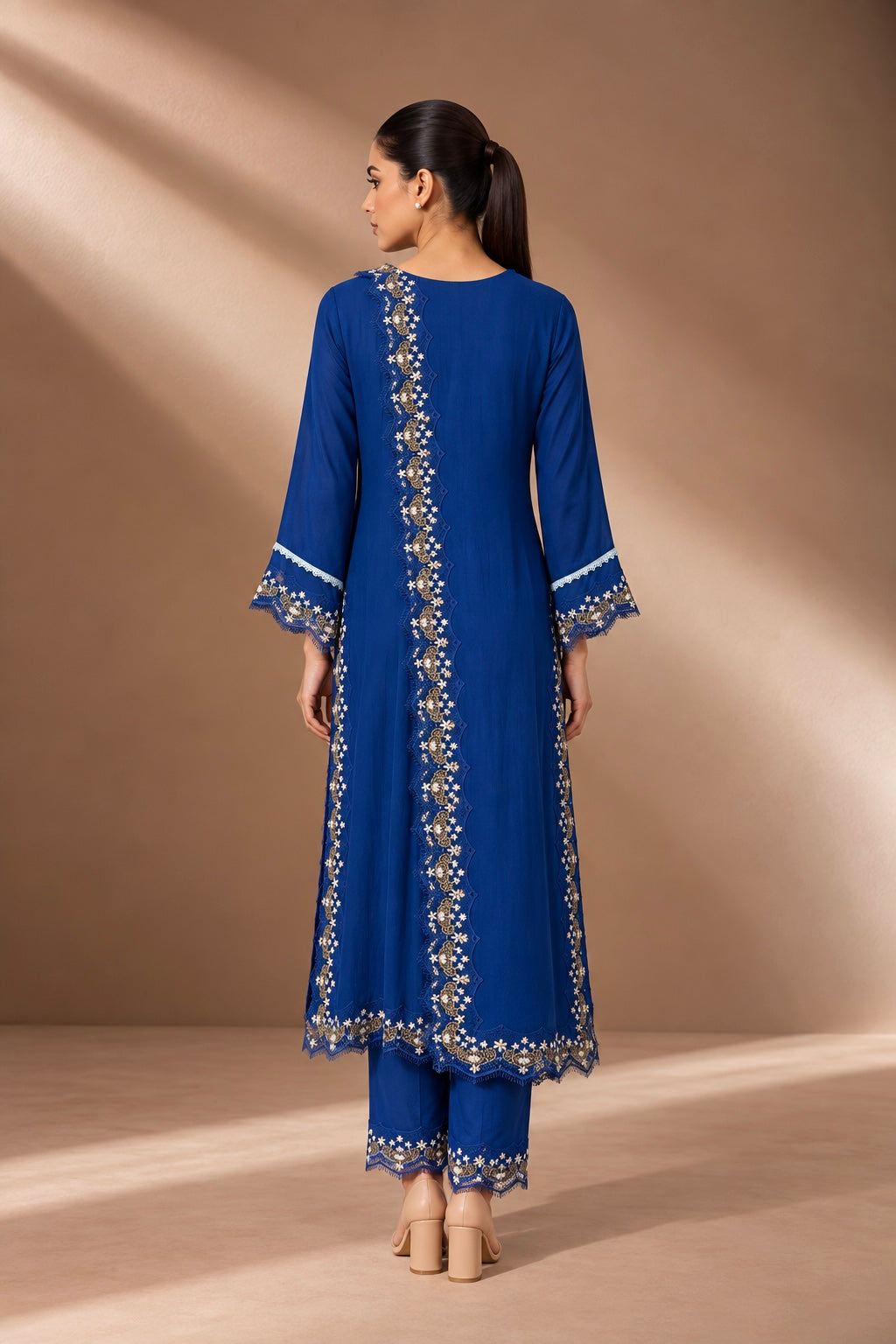 MIDNIGHT BLUE FLORAL PANEL KURTA SET