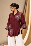 BURGUNDY FLORAL EMBROIDERED SHIRT