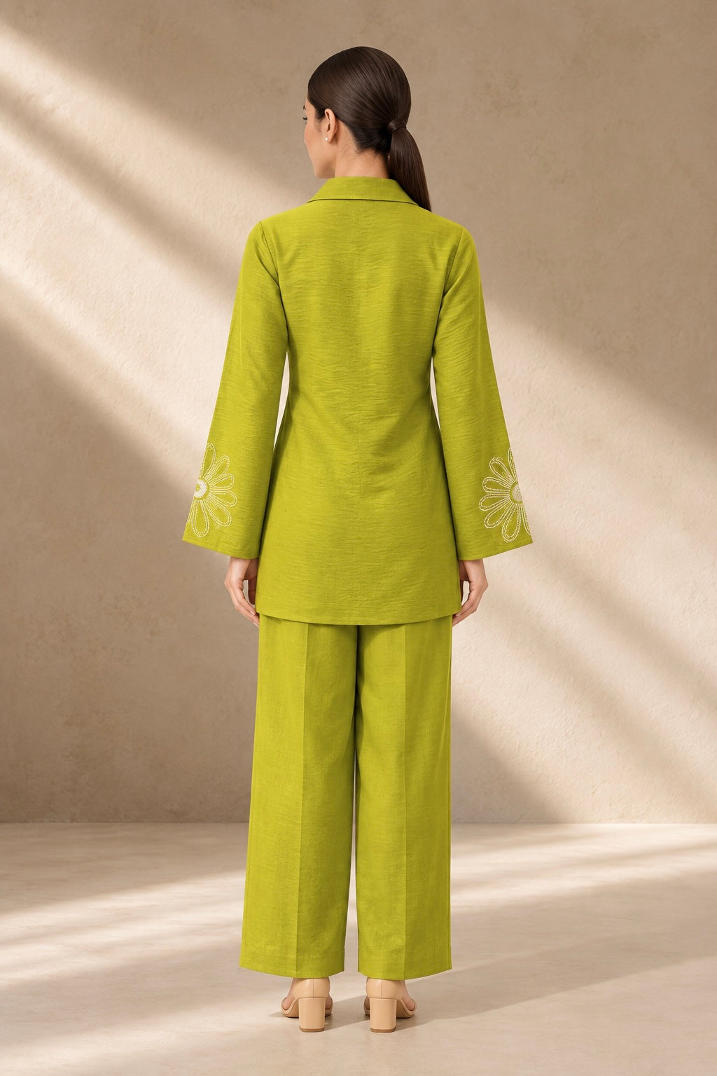 LIME GREEN FLORAL EMBROIDERED CO-ORD SET