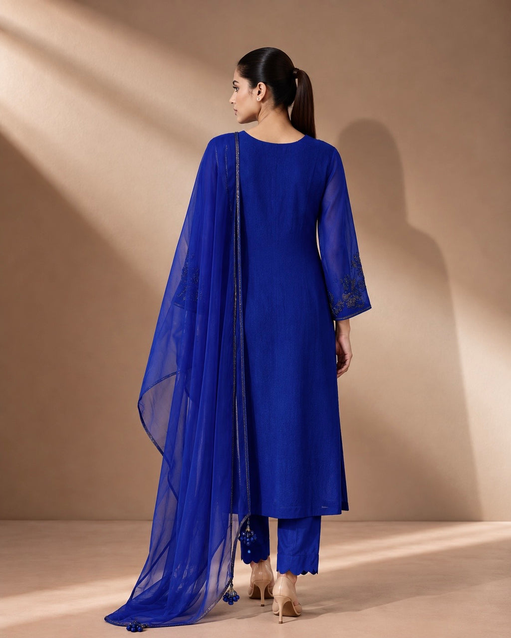 ROYAL BLUE TEXTURED NET KURTA SET