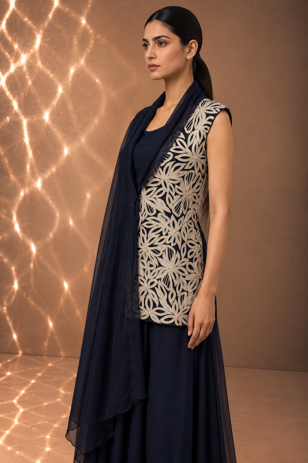 NAVY BLUE EMBROIDERED JACKET SET