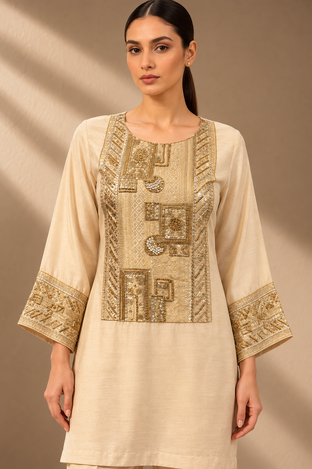 IVORY ANTIQUE EMBROIDERED SILK CO-ORD SET