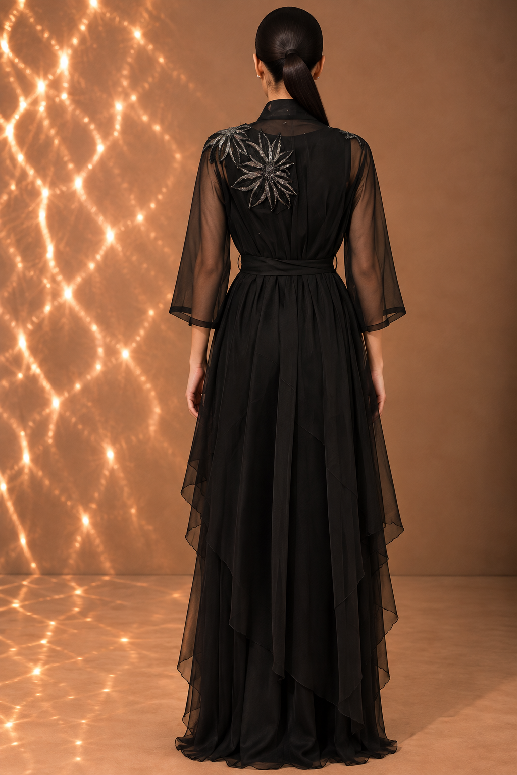 BLACK ORGANZA OVERLAY MAXI DRESS