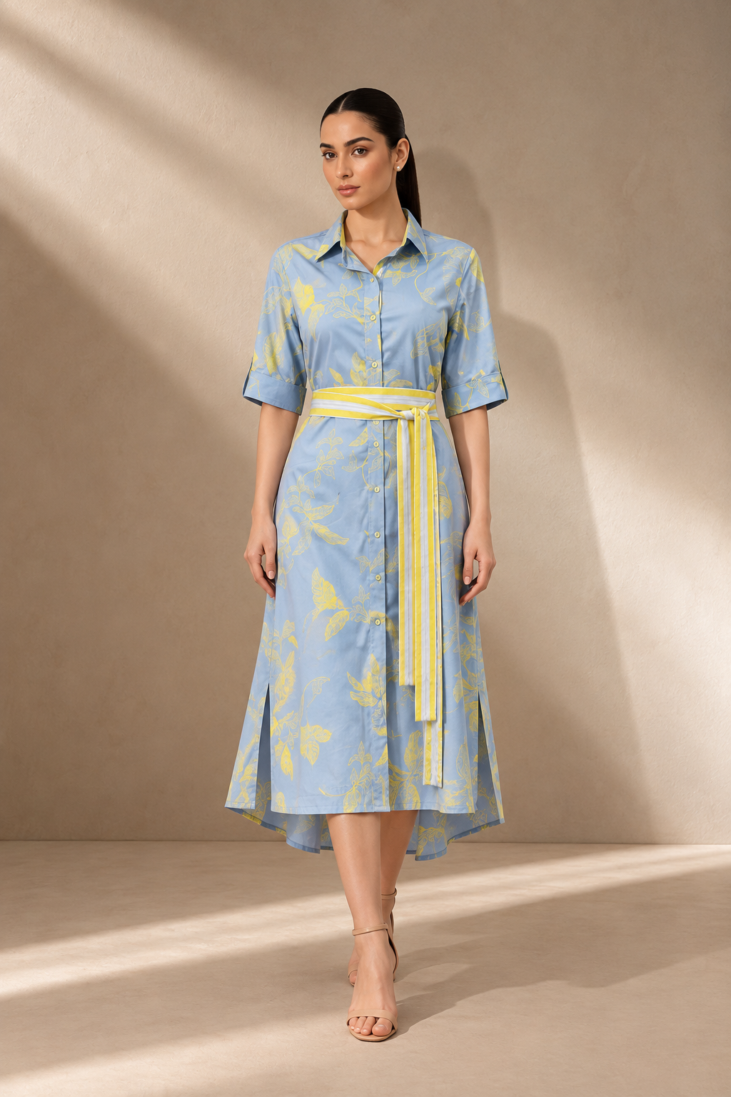 POWER BLUE FLORAL SHIRT DRESS