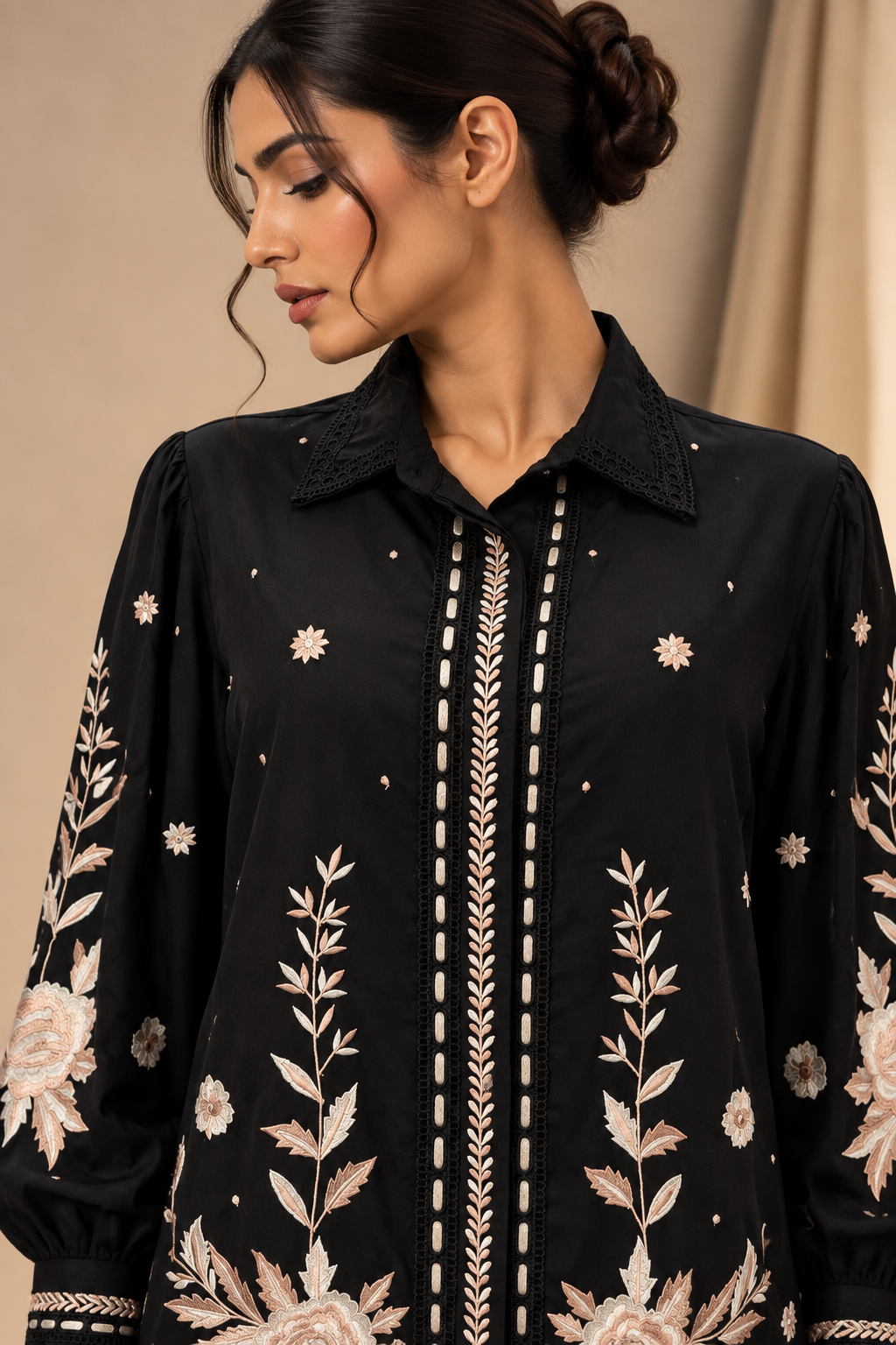 BLACK EMBROIDERED SHIRT