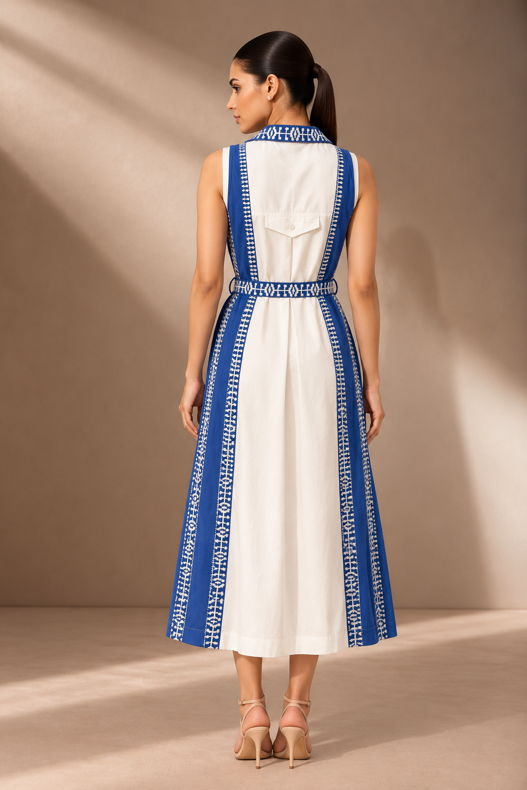 ROYAL BLUE & WHITE THREADWORK COTTON DRESS