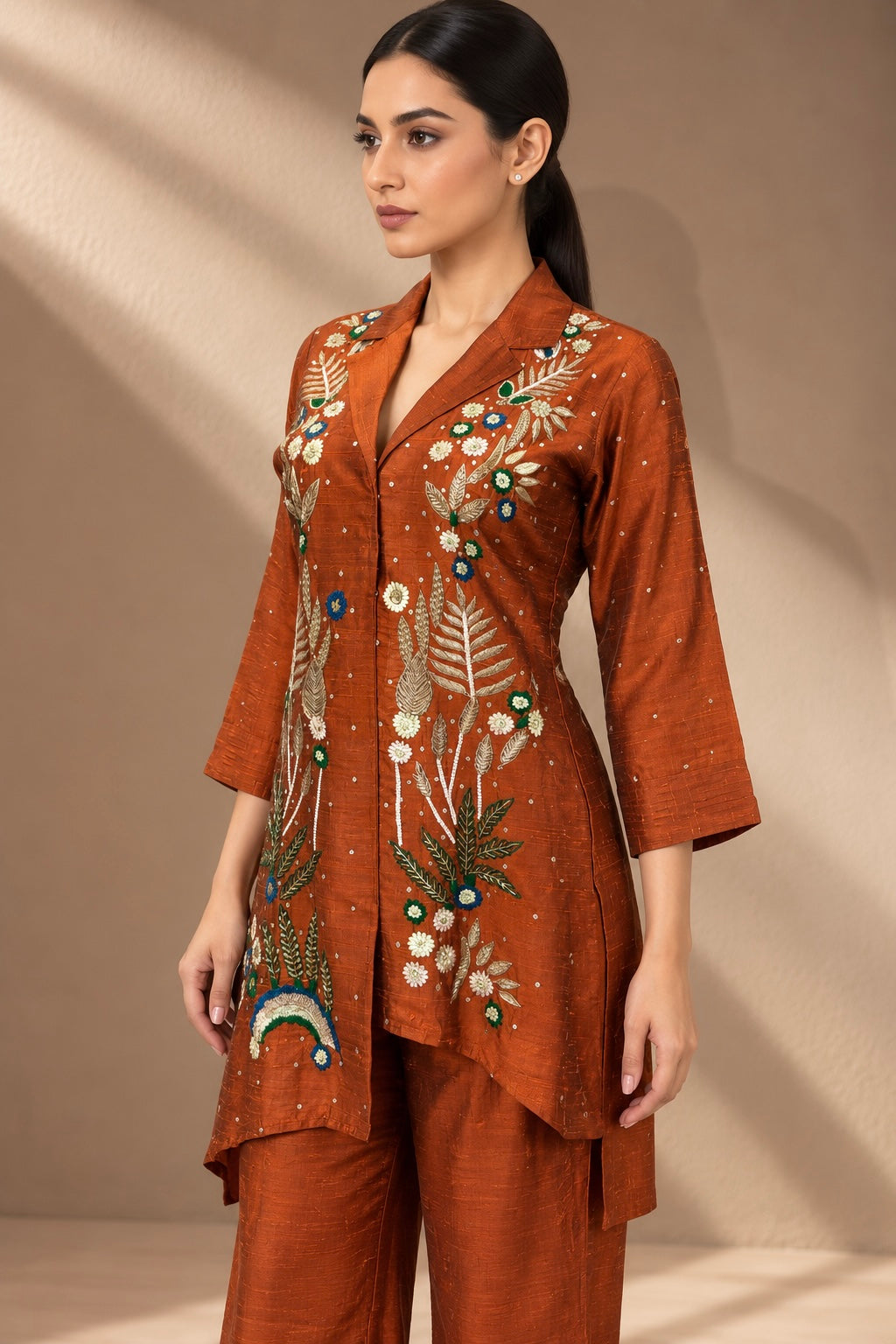 RUST ORANGE EMBROIDERED CO-ORD SET