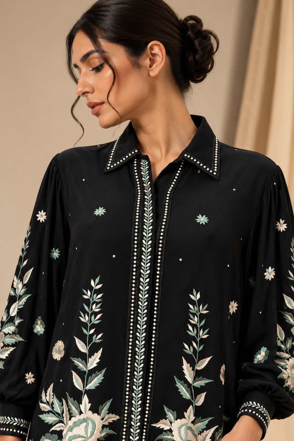 BLACK EMBROIDERED SHIRT