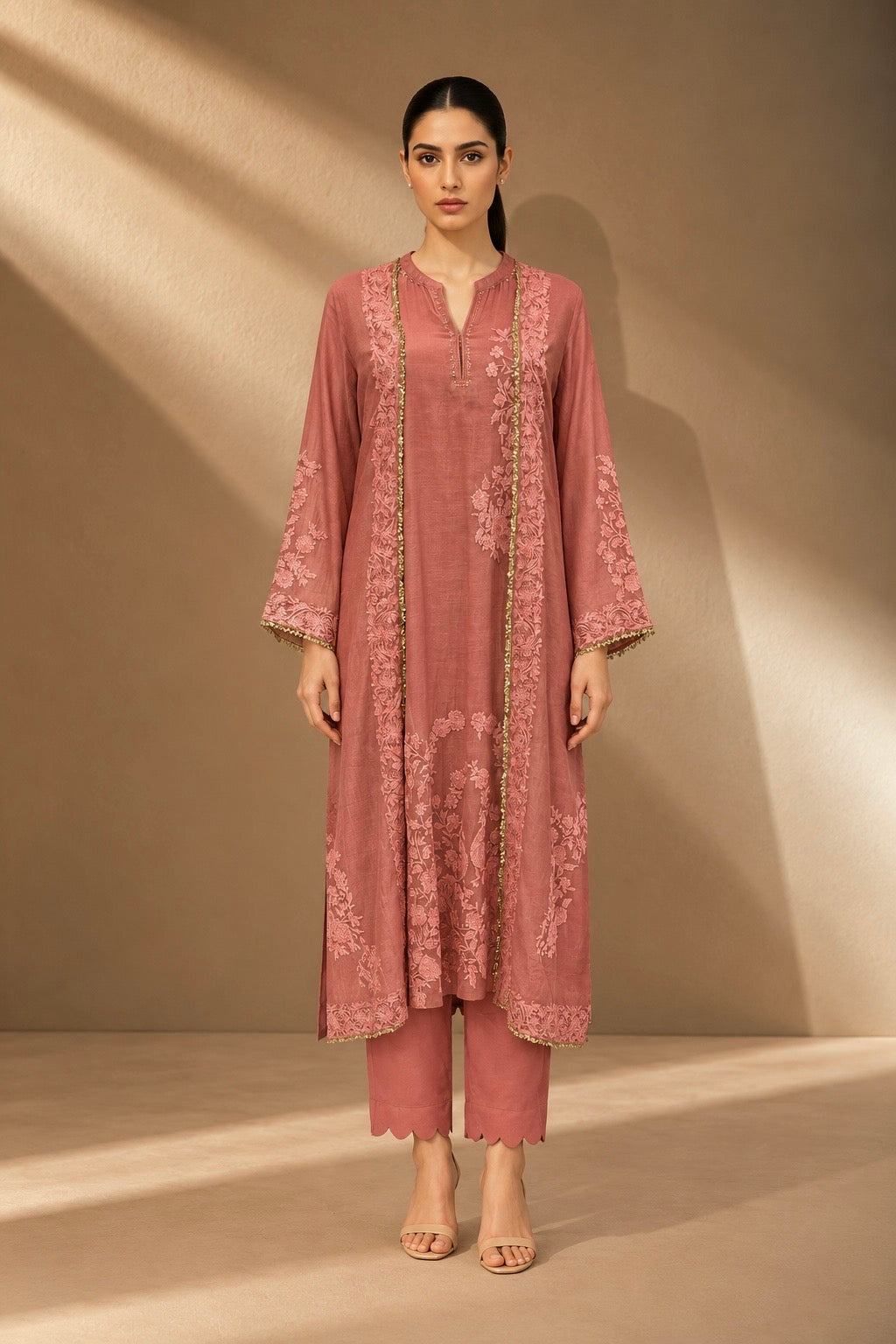 SHIMMER CHANDERI KURTA SET WITH ATTACHED DUPATTA