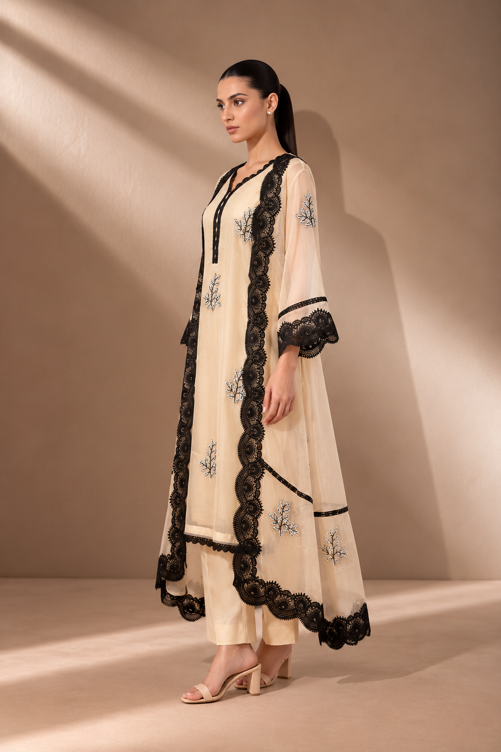 IVORY NOIR ORGANZA KURTA SET