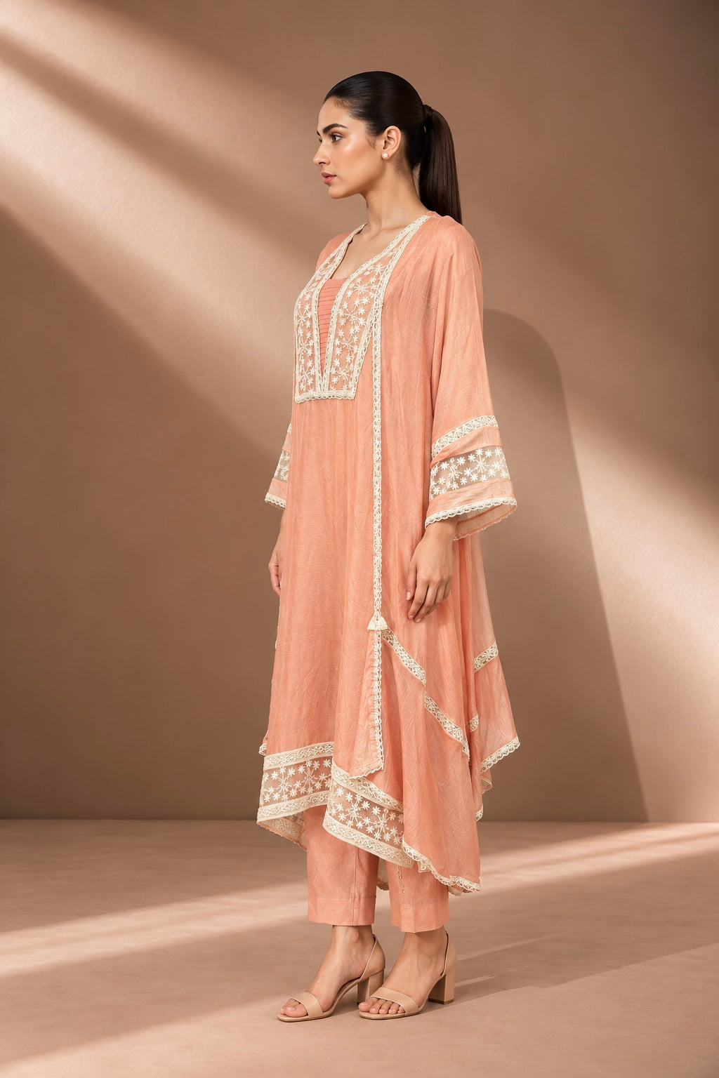 PEACH CHANDERI KURTA SET