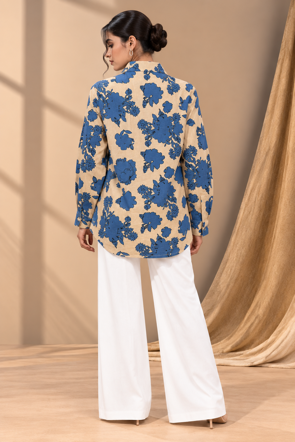 IVORY BLUE FLORAL PRINTED SHIRT