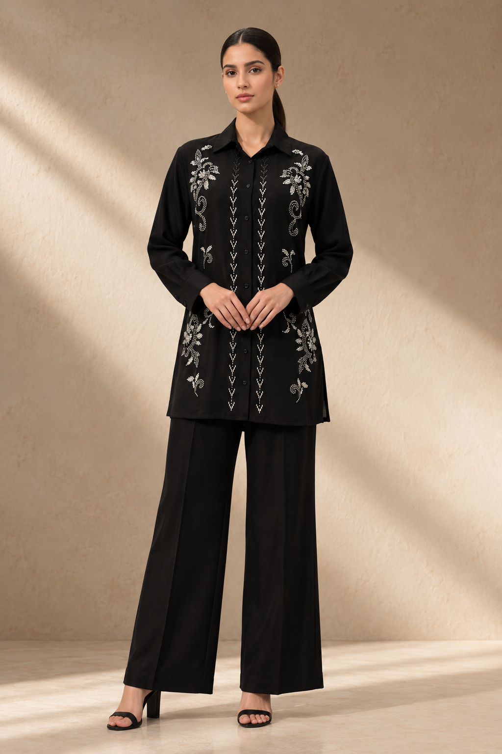 BLACK BEADED EMBROIDERY CO-ORD SET