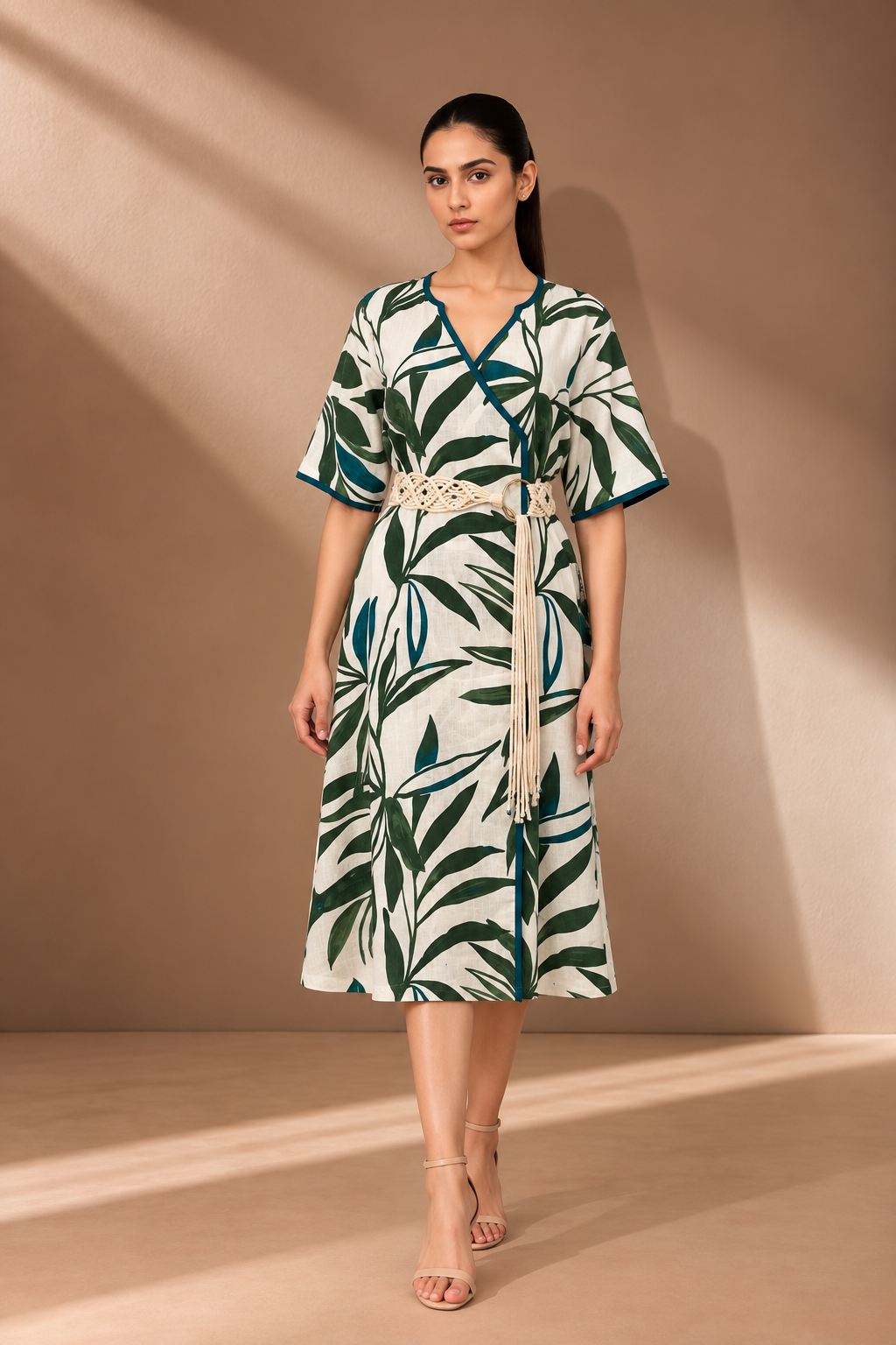 IVORY PRINTED LINEN DRESS