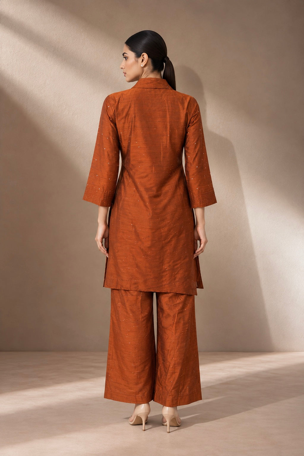 RUST ORANGE EMBROIDERED CO-ORD SET