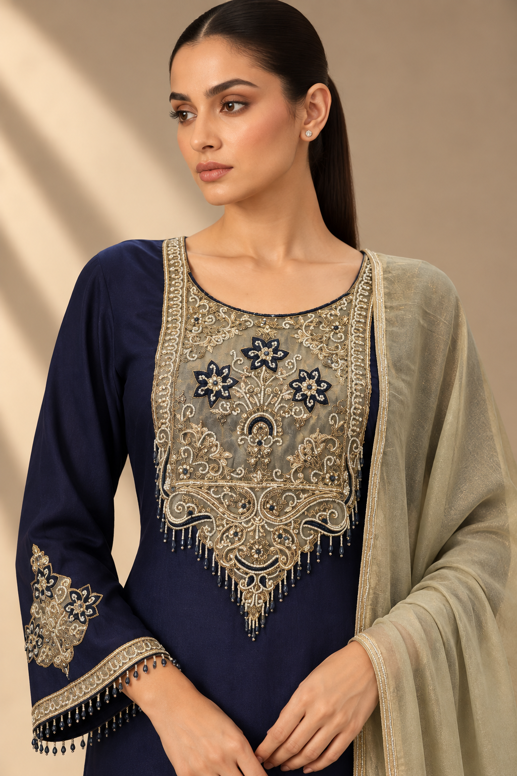 NAVY BLUE EMBROIDERED KURTA SET