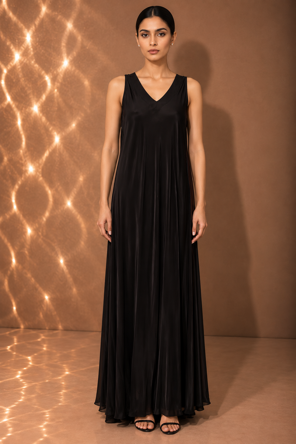 BLACK ORGANZA OVERLAY MAXI DRESS