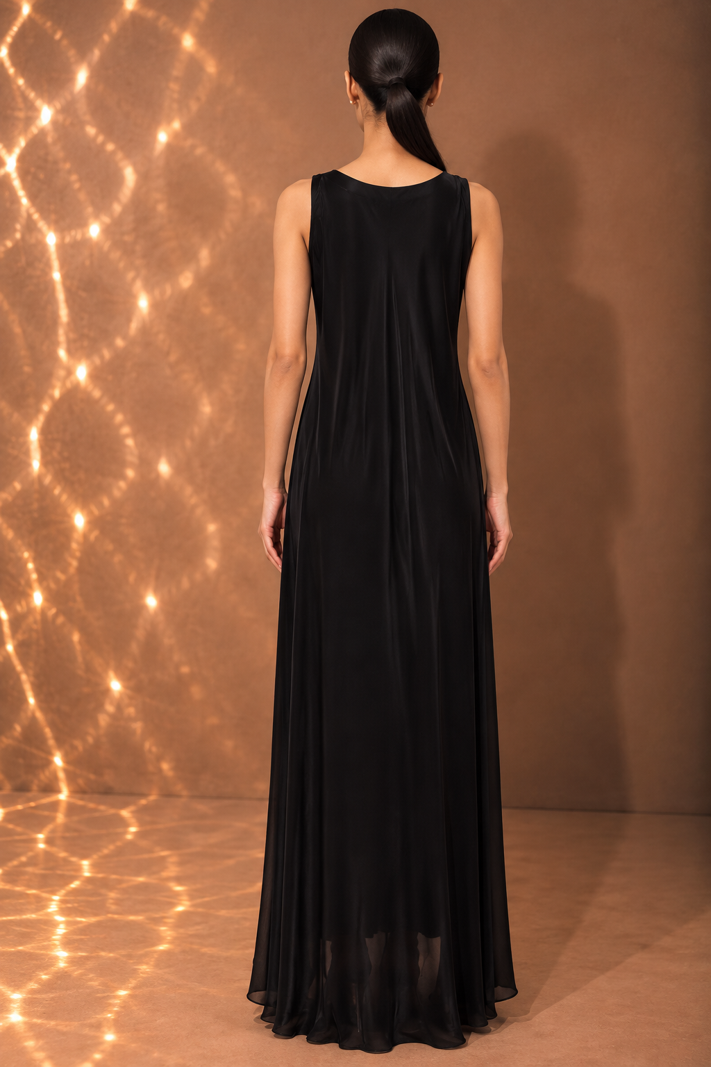 BLACK ORGANZA OVERLAY MAXI DRESS
