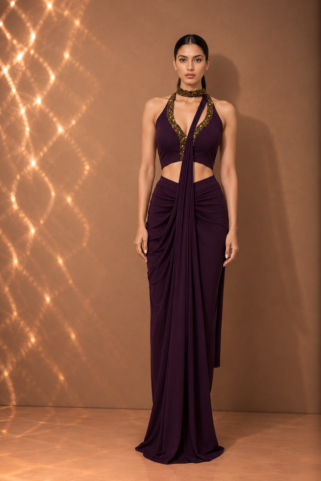 PLUM DRAPED SAREE