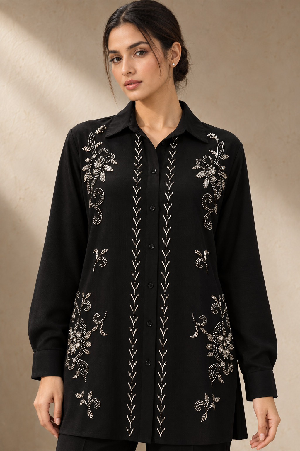 BLACK BEADED EMBROIDERY CO-ORD SET