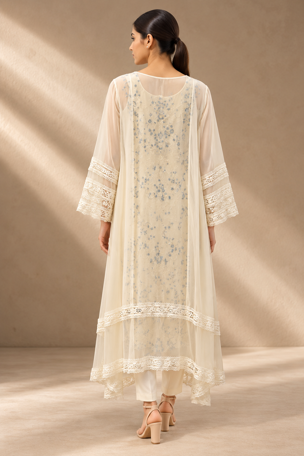 IVORY FLORAL EMBROIDERED CHANDERI SET