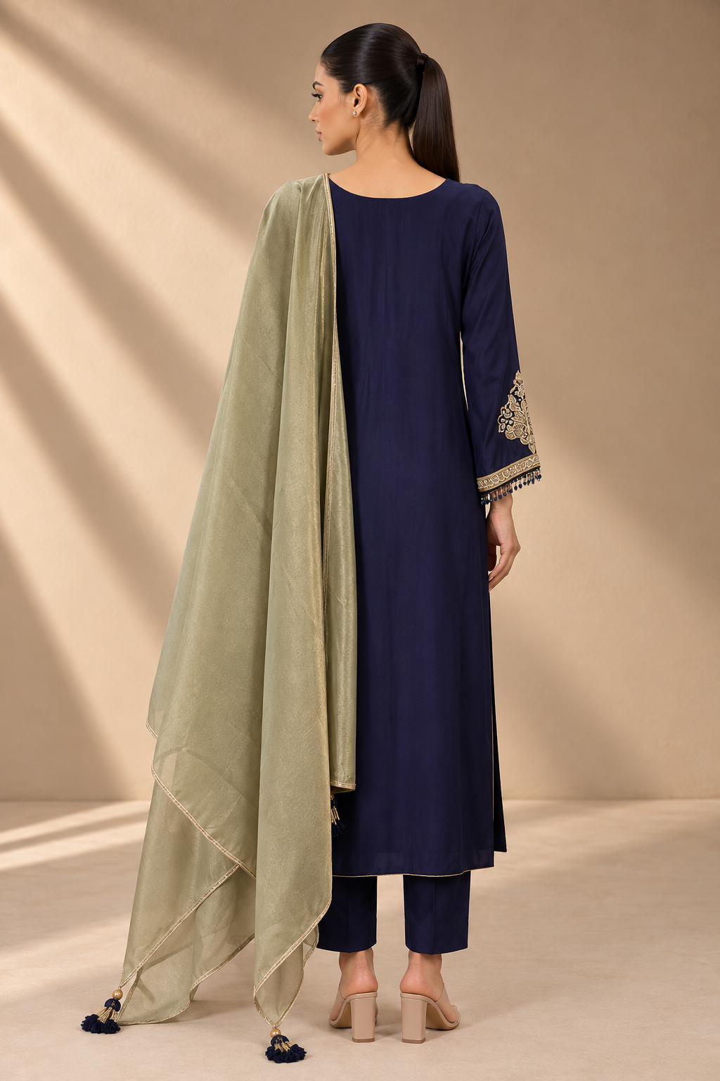 NAVY BLUE EMBROIDERED KURTA SET