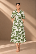 GREEN FLORAL LINEN DRESS