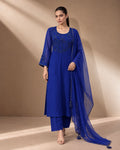 ROYAL BLUE TEXTURED NET KURTA SET