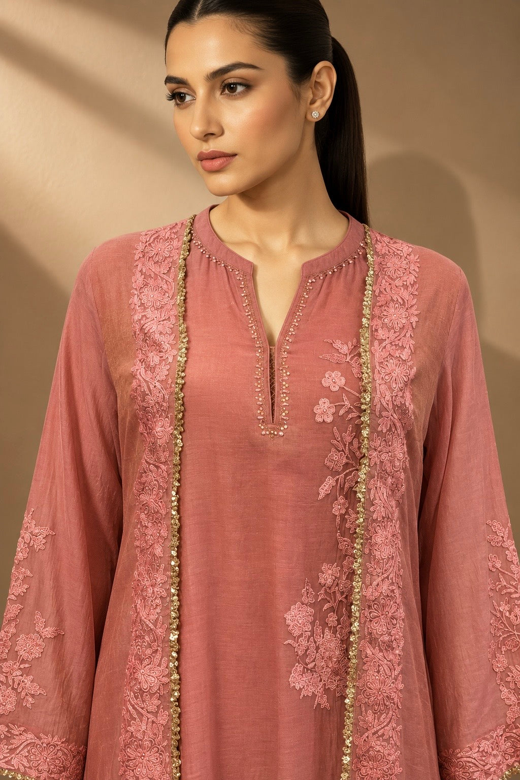 SHIMMER CHANDERI KURTA SET WITH ATTACHED DUPATTA