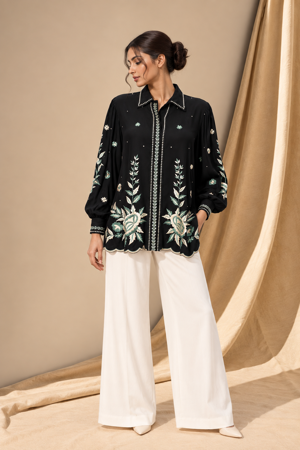 BLACK EMBROIDERED SHIRT