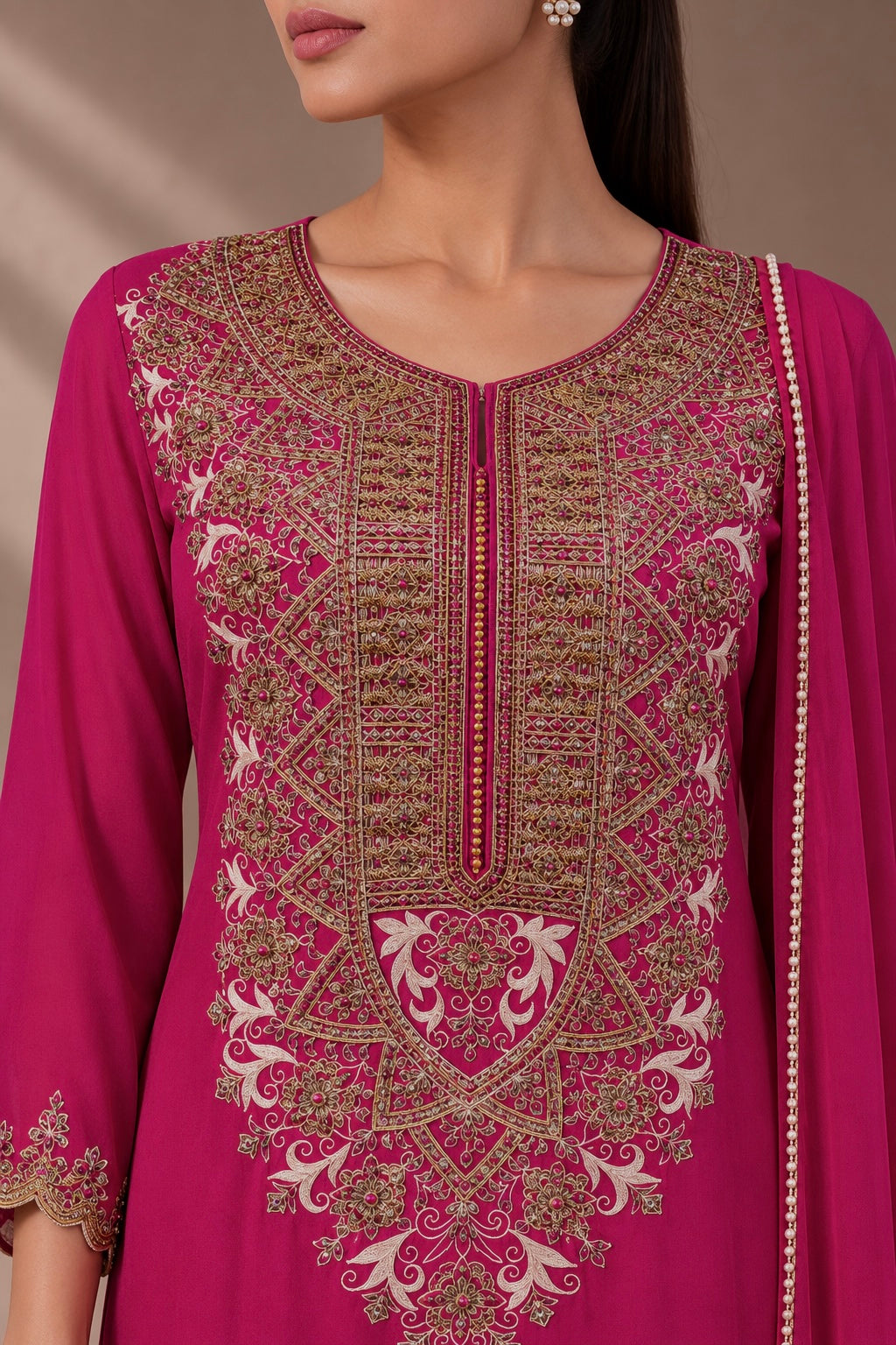 FUCHSIA PINK EMBROIDERED KURTA SET