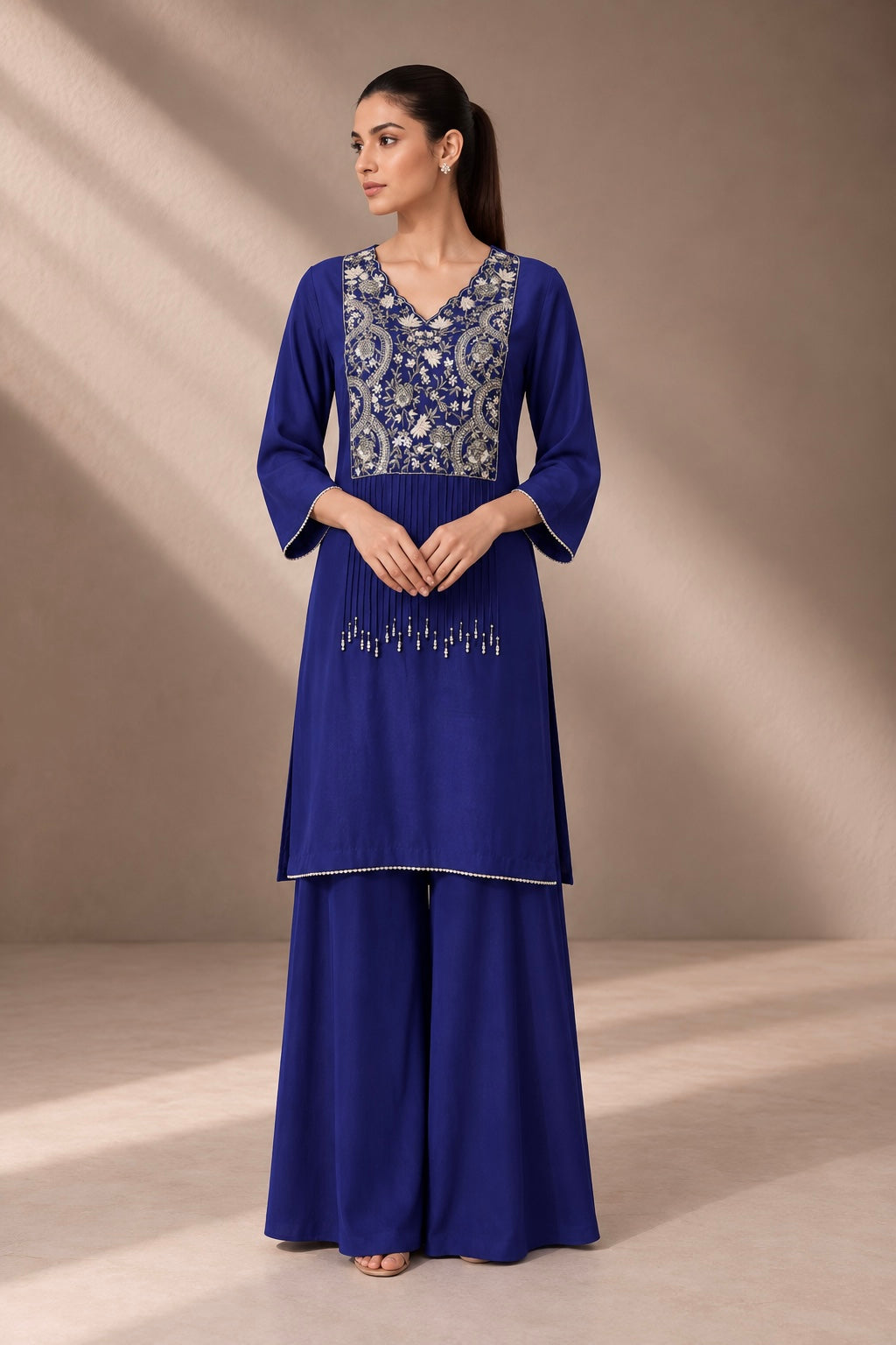 NAVY BLUE EMBROIDERED KURTA SET