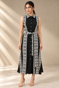 BLACK COTTON WHITE THREADWORK DRESS